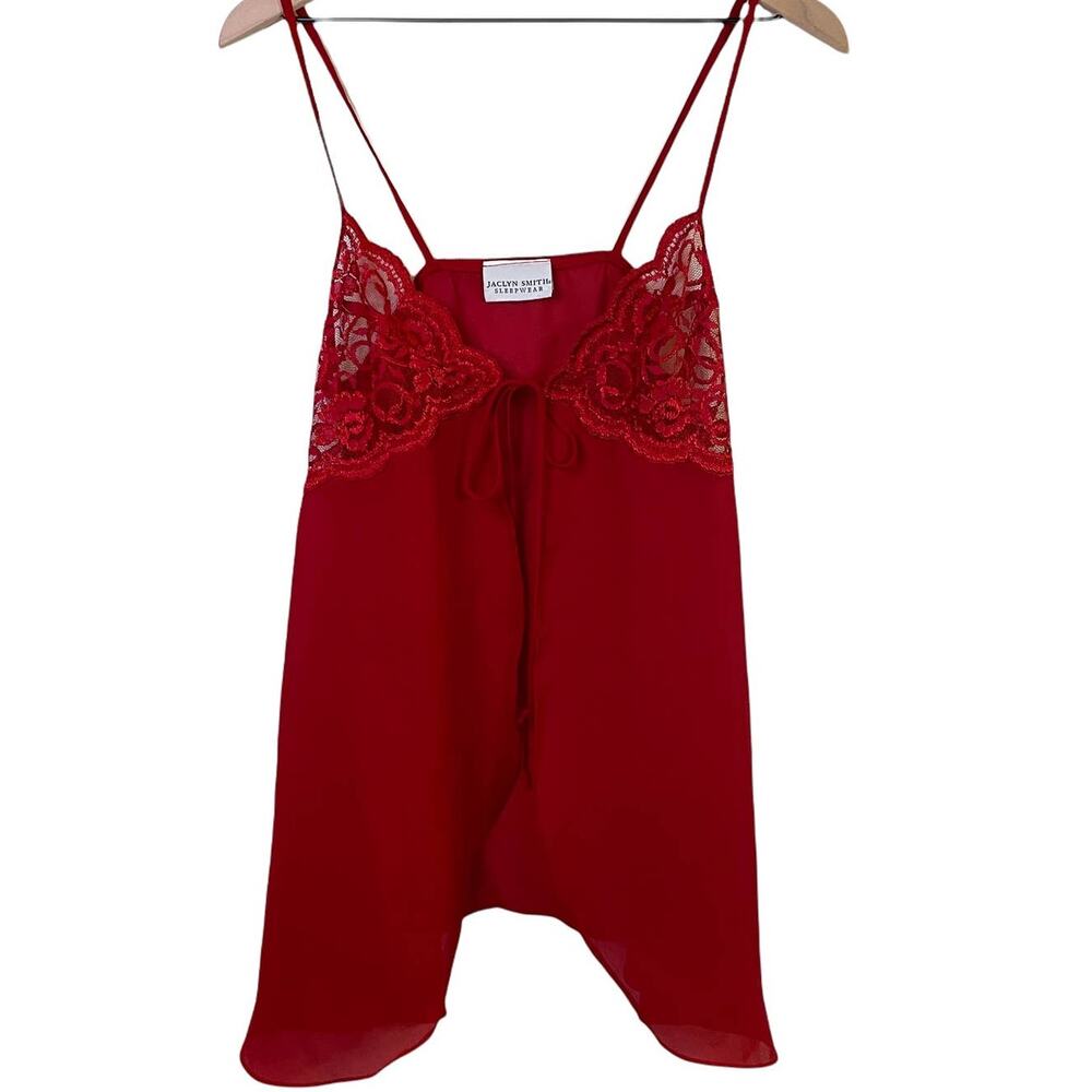 Open Tie-Front Sheer and Lace Babydoll Red top